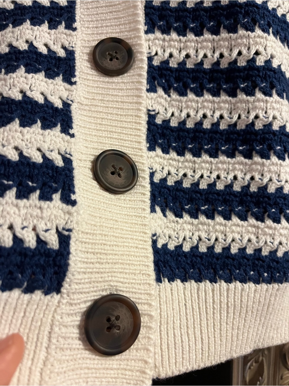 Universal Thread Navy and White Striped Short-Sleeve Cardigan - Picture 2 of 5